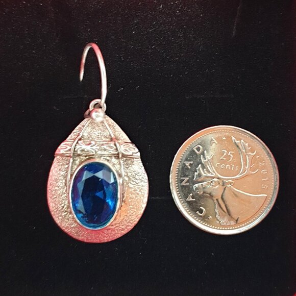Rare Vintage Art Deco Handcrafted 925 Silver Blue Czech Glass Dangle Earrings - Picture 4 of 11